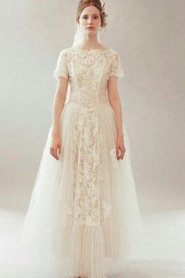 Spitze A-Line Reißverschluss kurze Ärmeln Vintage Brautkleid mit Blume