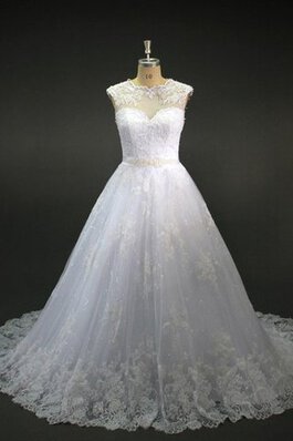 A-Line Juwel Ausschnitt normale Taille Spitze bodenlanges Brautkleid mit gekappten Ärmeln