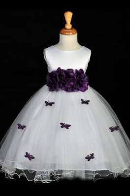 Ärmelloses Prinzessin Organza Blumenmädchenkleid mit Schaufel Ausschnitt mit Blume