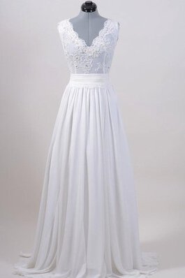 Ärmelloses A-Line V-Ausschnitt schlichtes Brautkleid aus Chiffon mit Bordüre