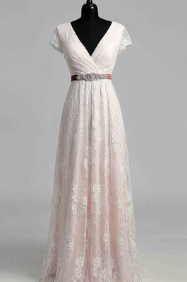 Plissiertes klassisches V-Ausschnitt bescheidenes romantisches Brautkleid mit Rüschen