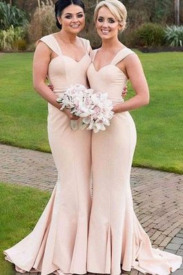 Ärmellos Normale Taille Herz-Ausschnitt Bodenlanges Brautjungfernkleid aus Satin
