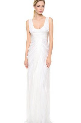 Gerüschtes Reißverschluss enges Schaufel-Ausschnitt langes Brautkleid mit Empire Tailler