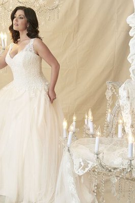 Ärmelloses V-Ausschnitt Sweep Zug Tüll Spitze romantisches Brautkleid