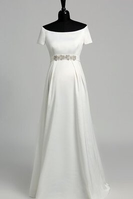 A-Line kurze Ärmeln Satin bodenlanges stilvolles Brautkleid mit Perlen