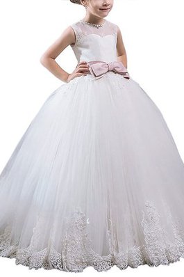 Ärmelloses Normale Taille Schaufel-Ausschnitt Duchesse-Linie Blumenmädchenkleid aus Tüll