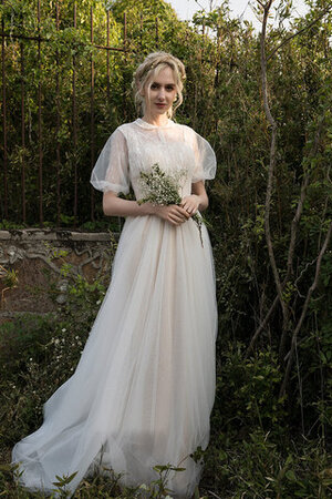 Spitze Fantastisch Anständiges Bodenlanges Brautkleid mit Hohem Kragen - Bild 4