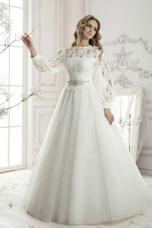 Spitze lange Ärmeln A-Line plissiertes romantisches Brautkleid mit Applike - Bild 1