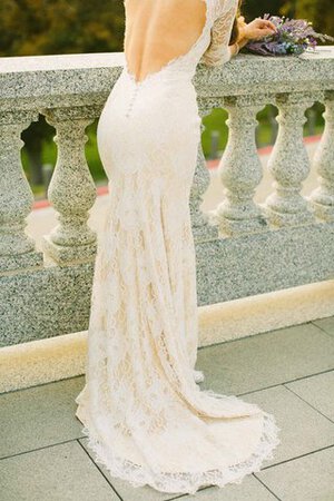 Halbe Ärmeln Meerjungfrau Spitze Brautkleid mit Knöpfen mit Applike - Bild 8