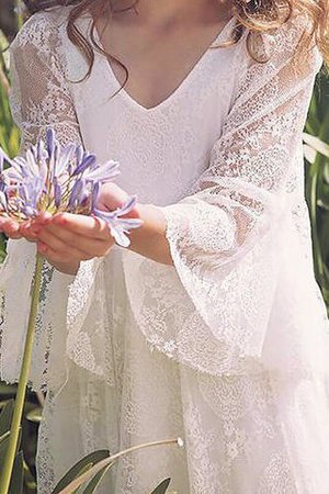 Langärmeliges Prinzessin Bodenlanges Blumenmädchenkleid mit Blume mit Natürlicher Taille - Bild 2