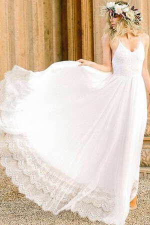 Durchsichtige Rücken A-Linie Spitze Chiffon Outdoor Ärmelloses Brautkleid - Bild 4