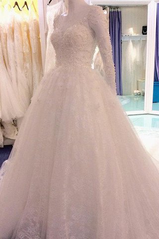 Lange Ärmeln Kathedral Schleppe luxus romantisches Brautkleid mit Applike mit Bordüre - Bild 2