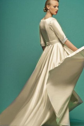 Halle Garten V-Ausschnitt bodenlanges luxus Brautkleid aus Satin - Bild 2