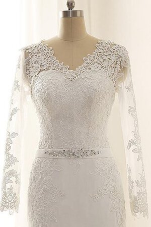 Etui Zickzack Ausschnitt Perlenbesetztes langes Brautkleid aus Spitze aus Satin - Bild 4