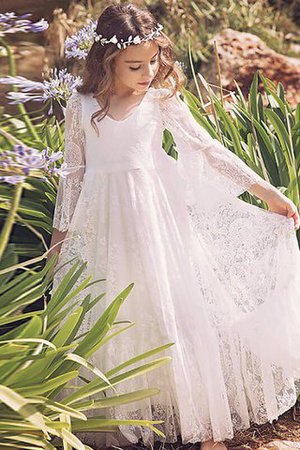 Langärmeliges Prinzessin Bodenlanges Blumenmädchenkleid mit Blume mit Natürlicher Taille - Bild 1