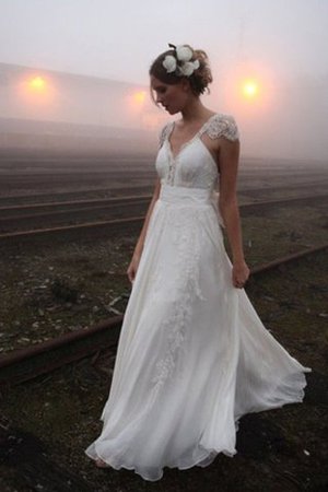 V-Ausschnitt A-Linie Prinzessin Ärmelloses Bodenlanges Brautkleid - Bild 1