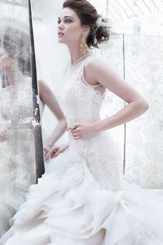 Etui Gericht Schleppe Reißverschluss bodenlanges luxus Brautkleid mit Juwel Ausschnitt - Bild 2