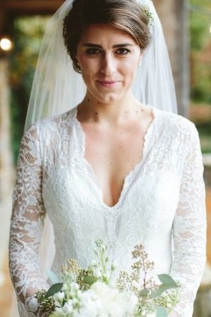 Natürliche Taile Glamourös Romantisches Extravagantes Brautkleid mit V-Ausschnitt - Bild 2