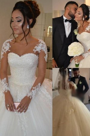 Robe de mariée avec perle decoration en fleur distinctif a eglise plissé - Photo 2
