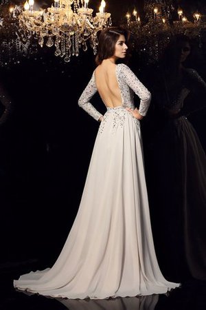 A Linie Perlenbesetztes Rückenfreies Schaufel-Ausschnitt Abendkleid mit Empire Taille - Bild 2