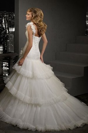 A-Line Tüll Ein Schulter bodenlanges Brautkleid mit Blume - Bild 2