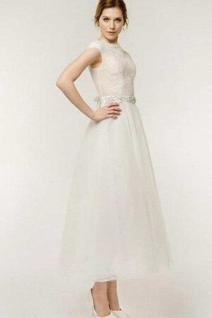 A-Linie Perlenbesetztes Tüll modisches Brautkleid mit Gürtel mit gekappten Ärmeln - Bild 3