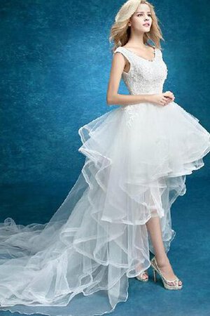 Meerjungfrau Stil hoch niedrig Tüll informelles Brautkleid mit Perlen mit Applikation - Bild 1