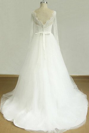 Zickzack Ausschnitt Sweep Zug Perlenbesetztes luxus Brautkleid mit Bordüre mit Schleife - Bild 2