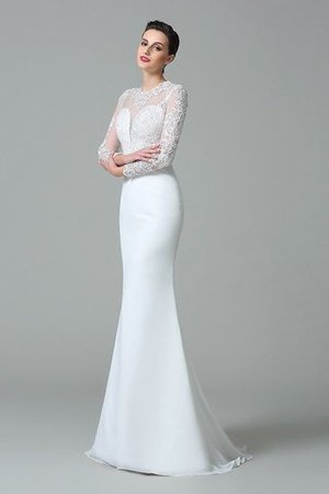 Satin Langärmeliges Juwel Ausschnitt Brautkleid mit Bordüre mit Natürlicher Taille - Bild 6