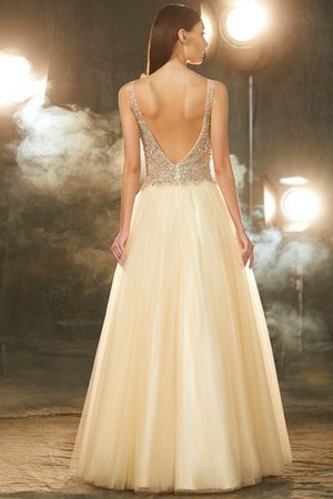 Duchesse-Linie V-Ausschnitt Tüll Rückenfreies Perlenbesetztes Abendkleid - Bild 2