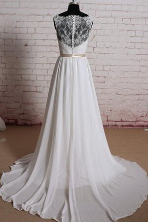 Schaufel-Ausschnitt normale Taille A-Line bodenlanges glamouröses Brautkleid mit Gürtel - Bild 2