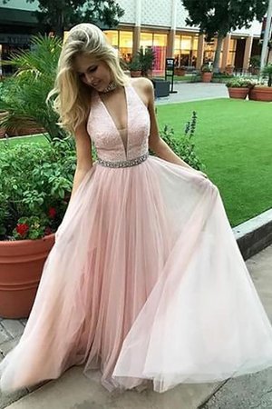 Blendend Prinzessin Ärmelloses A-Linie Abendkleid mit Perlen - Bild 2