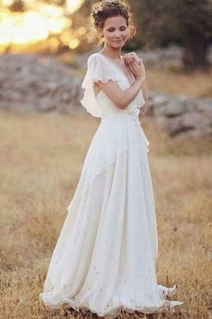 Gerüschtes a linie Beliebt Festliches Brautkleid mit V-Ausschnitt - Bild 1