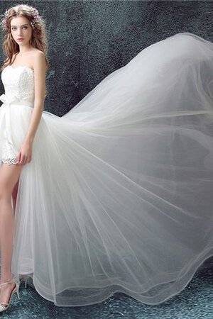Einzigartig Ärmelloses Bescheidenes Brautkleid mit Bordüre mit Reißverschluss - Bild 2