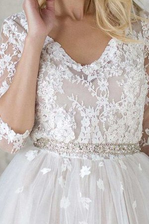 Tüll Spitze Perlenbesetztes V-Ausschnitt Brautkleid mit Bordüre mit Knöpfen - Bild 3