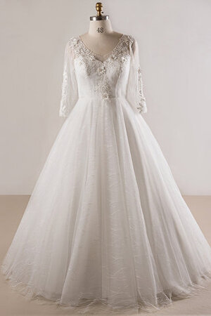 Prinzessin Besondere V-Ausschnitt Romantisches Brautkleid aus Satin - Bild 1
