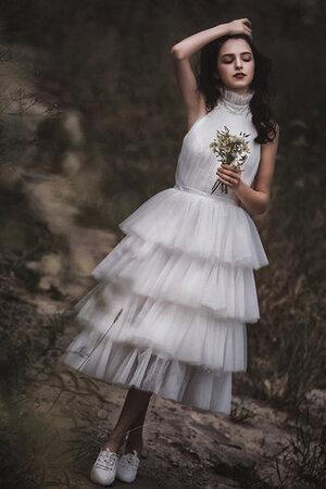 Leuchtenden Reißverschluss Romantisches Wadenlanges Brautkleid mit Schmetterlingsknoten - Bild 1