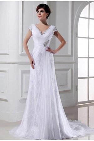 Robe de mariée moderne longue de col en v avec perle a-ligne - Photo 1