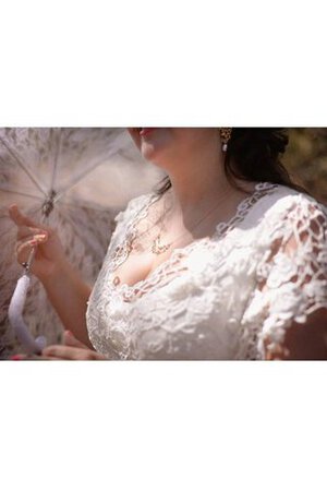 Reißverschluss A-Linie kurze Ärmeln Spitze bodenlanges Brautkleid mit gekappten Ärmeln - Bild 4