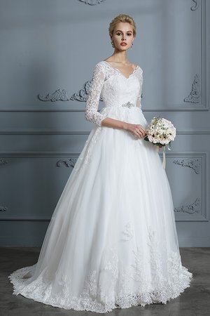 Halle Besondere Bodenlanges Brautkleid aus Tüll mit V-Ausschnitt - Bild 3
