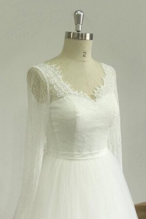 Zickzack Ausschnitt Sweep Zug Perlenbesetztes luxus Brautkleid mit Bordüre mit Schleife - Bild 3