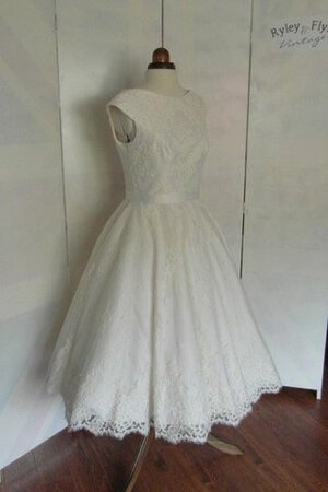 Vintage Reißverschluss schlichtes wadenlanges Brautkleid mit gekappten Ärmeln mit Gürtel - Bild 1