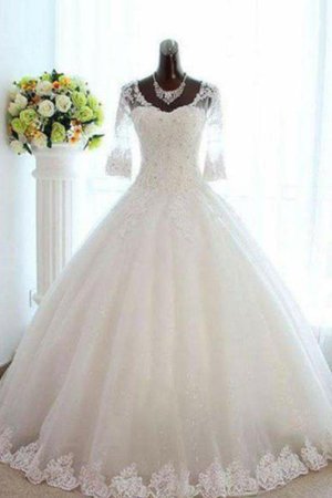 Tüll Absorbierend Dreiviertel Länge Ärmeln Romantisches Brautkleid mit Juwel Mieder - Bild 1