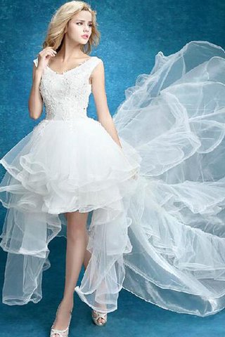 Meerjungfrau Stil hoch niedrig Tüll informelles Brautkleid mit Perlen mit Applikation - Bild 2