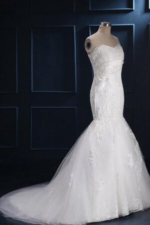 Paillettenbesetztes Satin Spitze Meerjungfrau wadenlanges Brautkleid mit Applikation - Bild 1