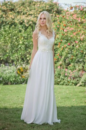 Spitze Perlenbesetztes Chiffon langes Brautkleid mit Bordüre mit Blume - Bild 1