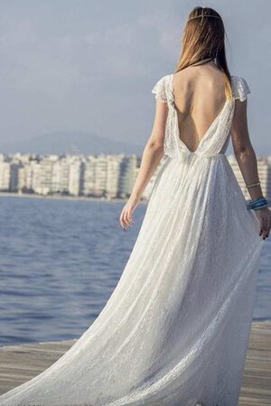 Strand A-Line V-Ausschnitt rückenfreies tiefer V-Ausschnitt Brautkleid mit gekappten Ärmeln
