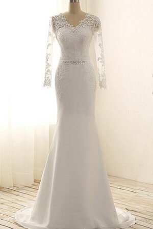 Etui Zickzack Ausschnitt Perlenbesetztes langes Brautkleid aus Spitze aus Satin - Bild 1