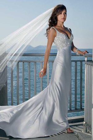 Seeküste V-Ausschnitt Satin Ärmellos romantisches luxus Brautkleid - Bild 1
