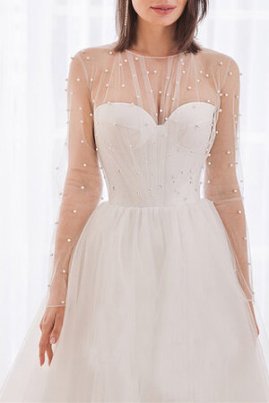 Lange Ärmeln A-Linie Perlenbesetztes Glamourös Tüll Brautkleid - Bild 4